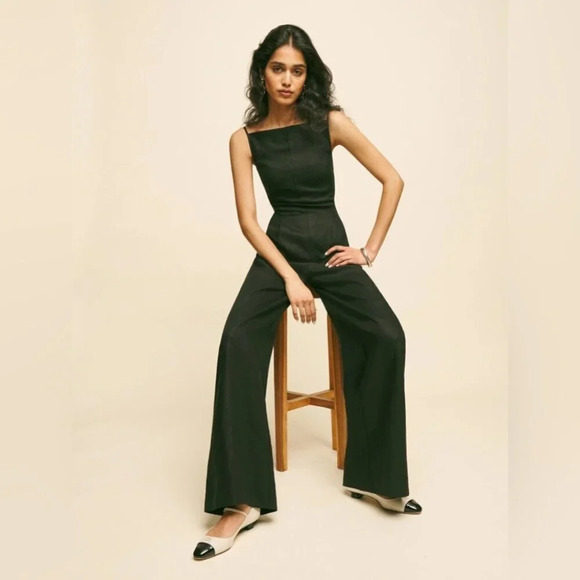 NWT Reformation Ciara Linen Sleeveless Jumpsuit Relaxed Leg Black | size 0 - Picture 2 of 11